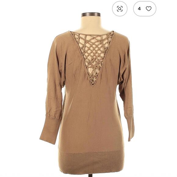 Brown Long Sleeve Sweater with Lattice Detail - Picture 2 of 2